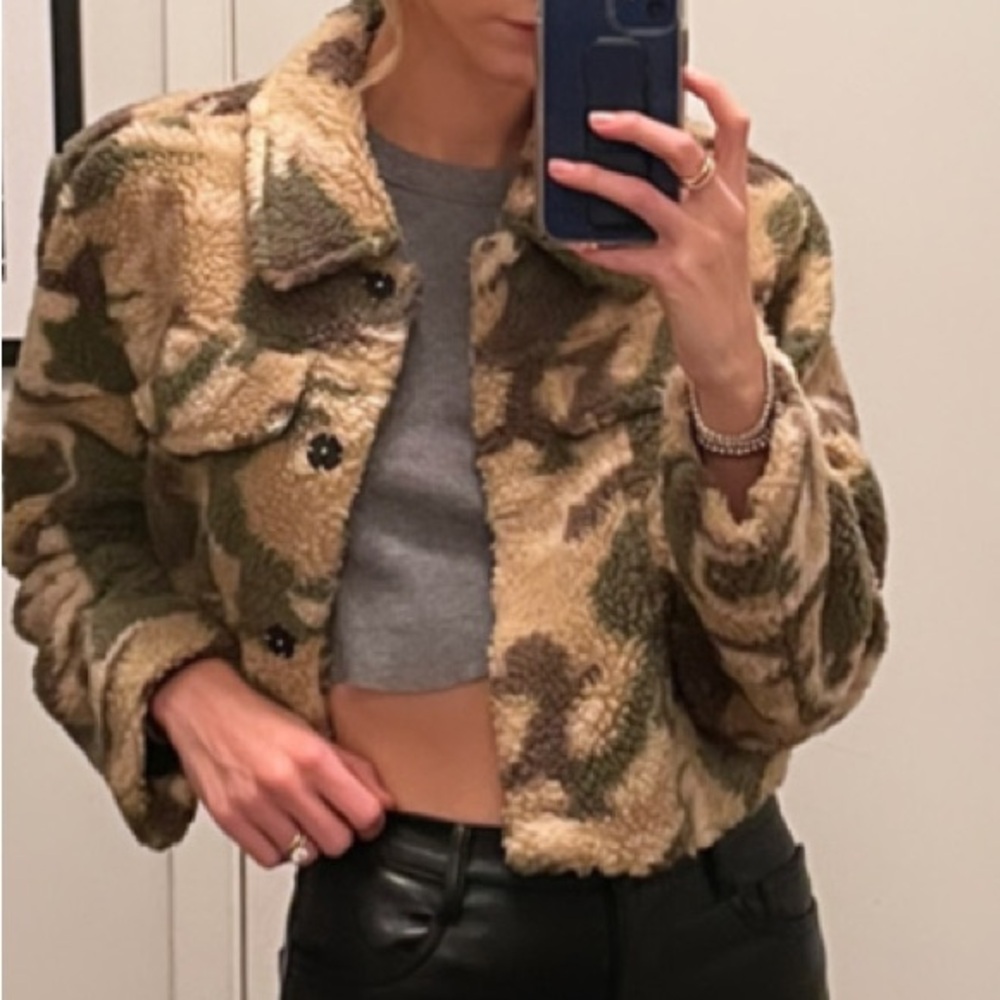 Dance & Marvel Green and Tan Teddy Jacket